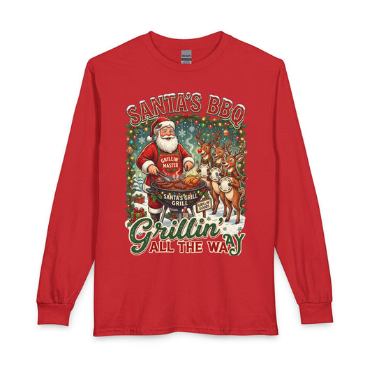 Santa’s BBQ Grillin’ Long Sleeve Shirt — Funny Christmas Santa BBQ Tee