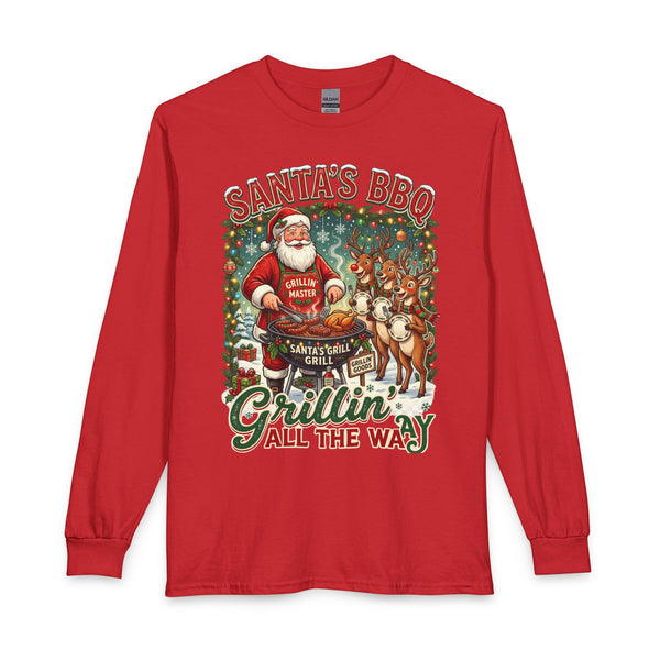 Santa’s BBQ Grillin’ Long Sleeve Shirt — Funny Christmas Santa BBQ Tee