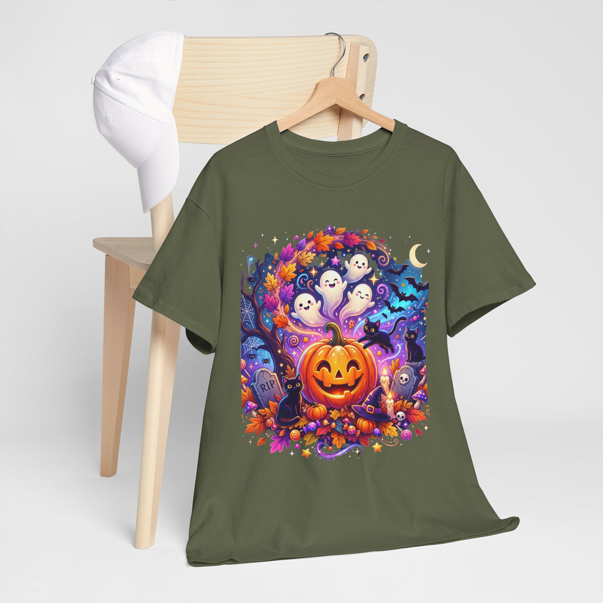 Halloween Pumpkin & Ghosts T-Shirt — Cute Spooky Jack-O'-Lantern Tee