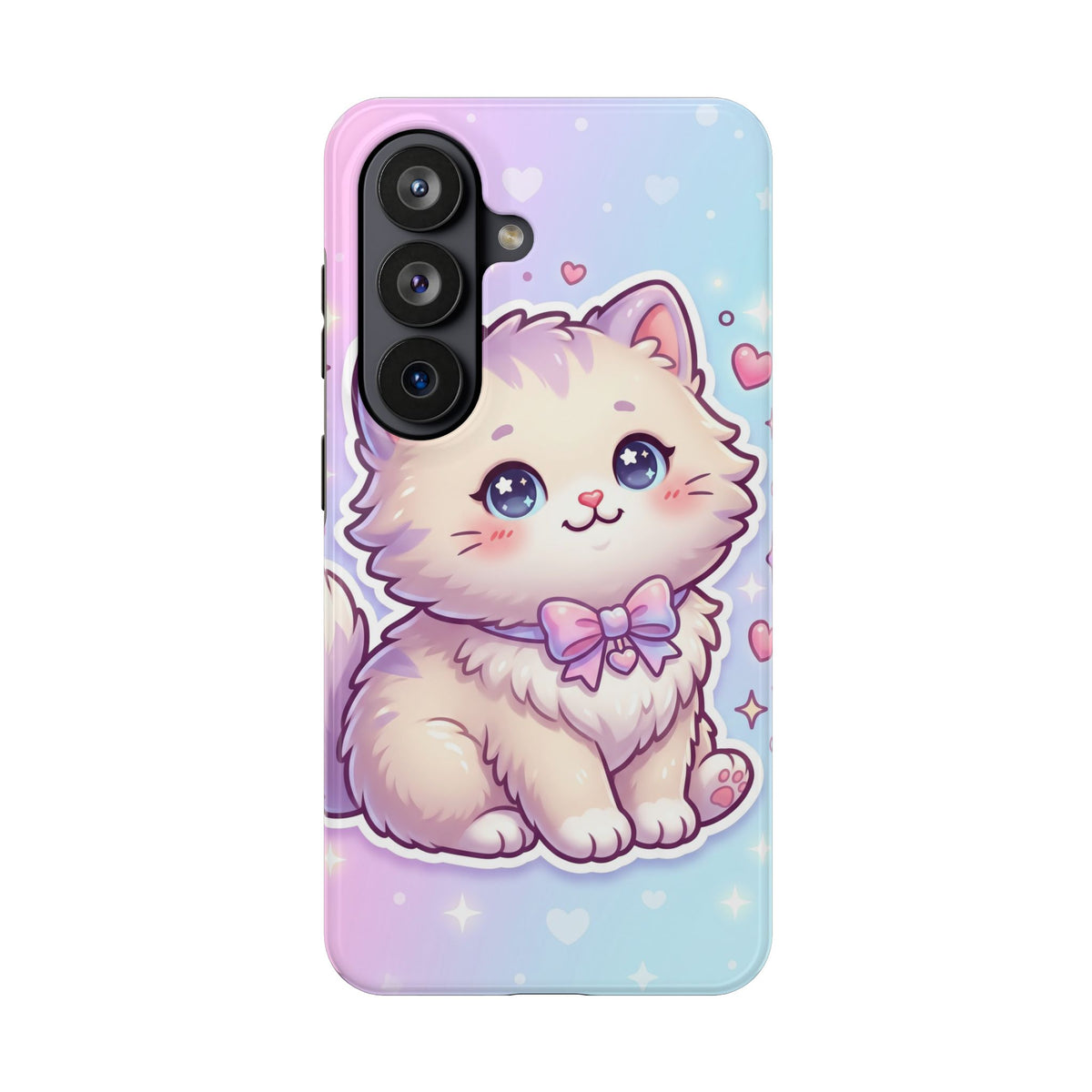 Cute Pastel Kawaii Kitten Tough Phone Case — Cute Cat with Bow Protective Cover