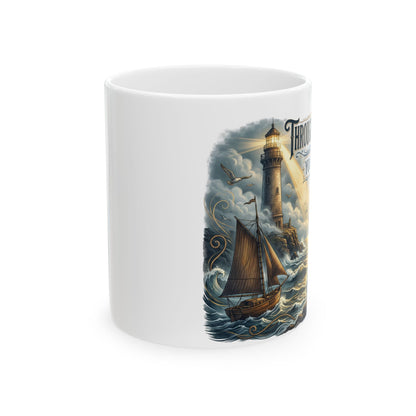 Vintage Lighthouse Sailboat Ceramic Mug