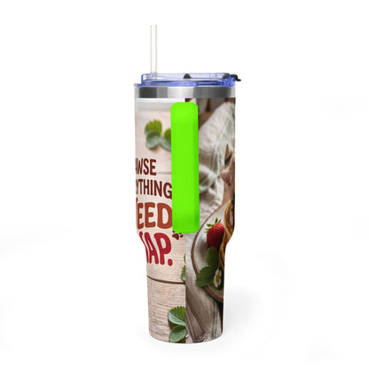 40oz Cat Pancake Thermal Tumbler with Straw