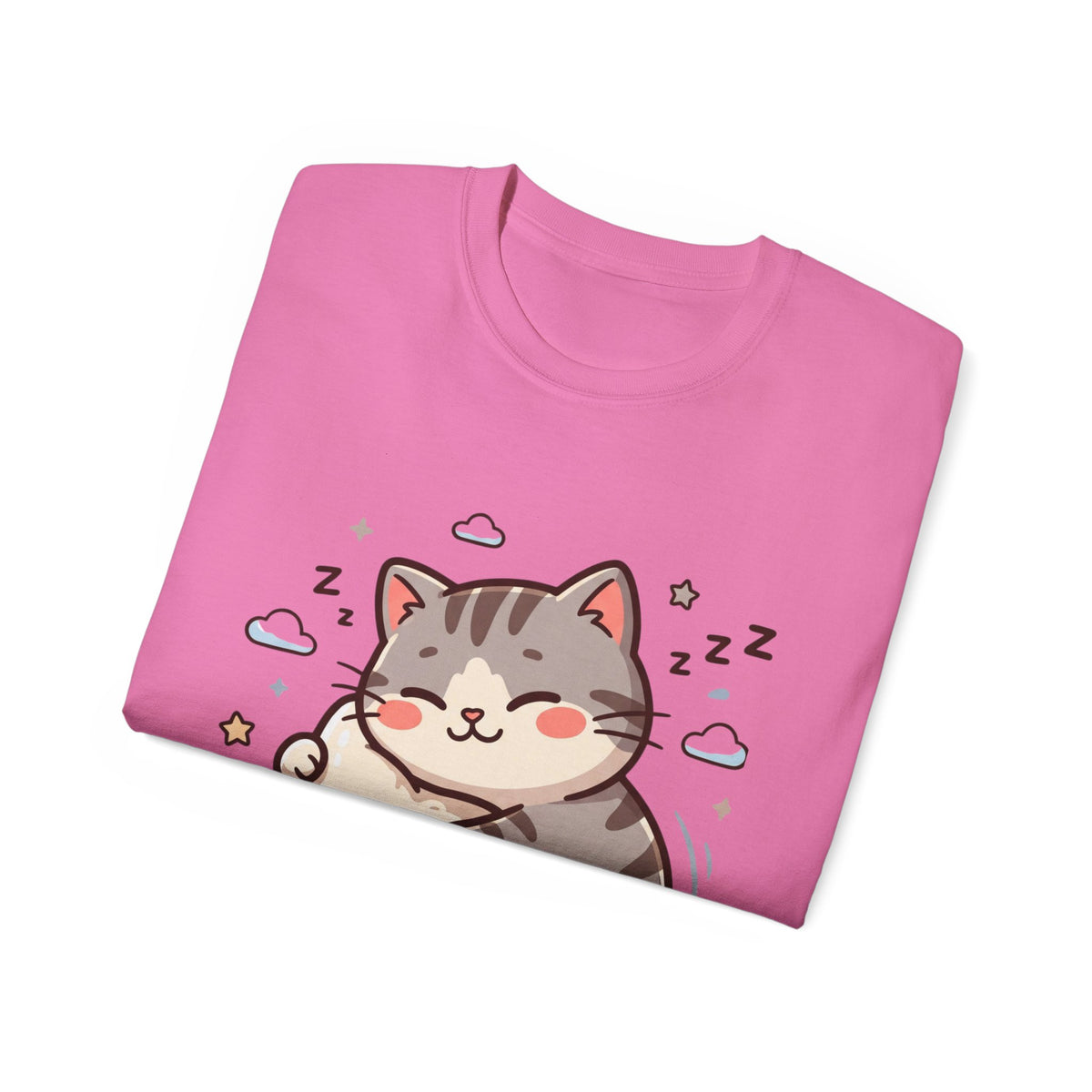 Cute Sleeping Cat Tee – Kawaii Cat Hugging Star Graphic Shirt