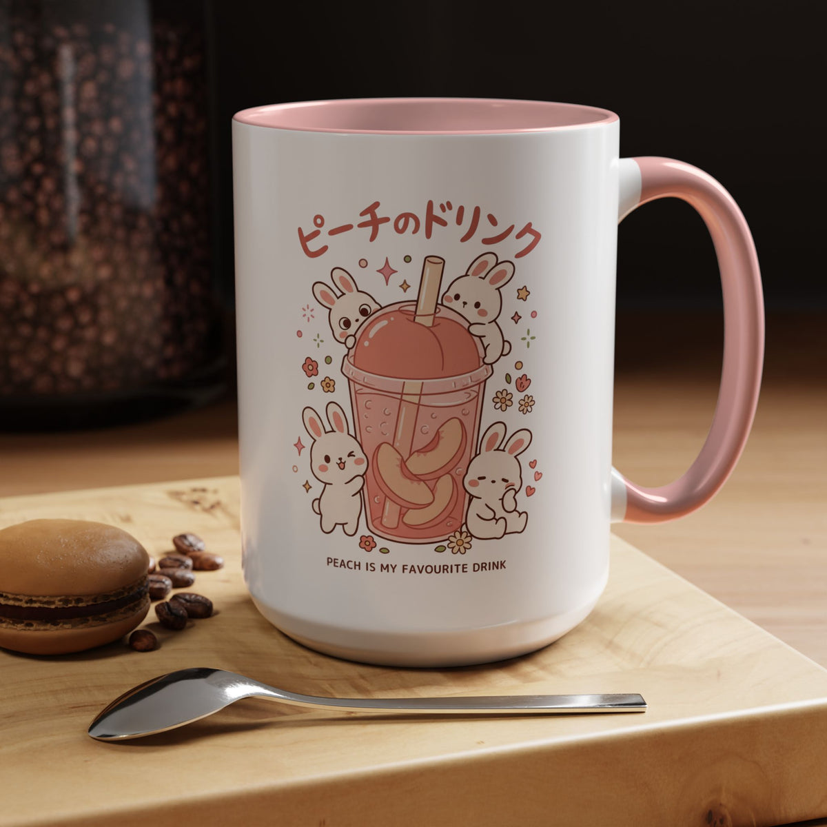 Peach Drink Bunny Mug — Cute Kawaii Coffee Tea Cup (11/15oz)