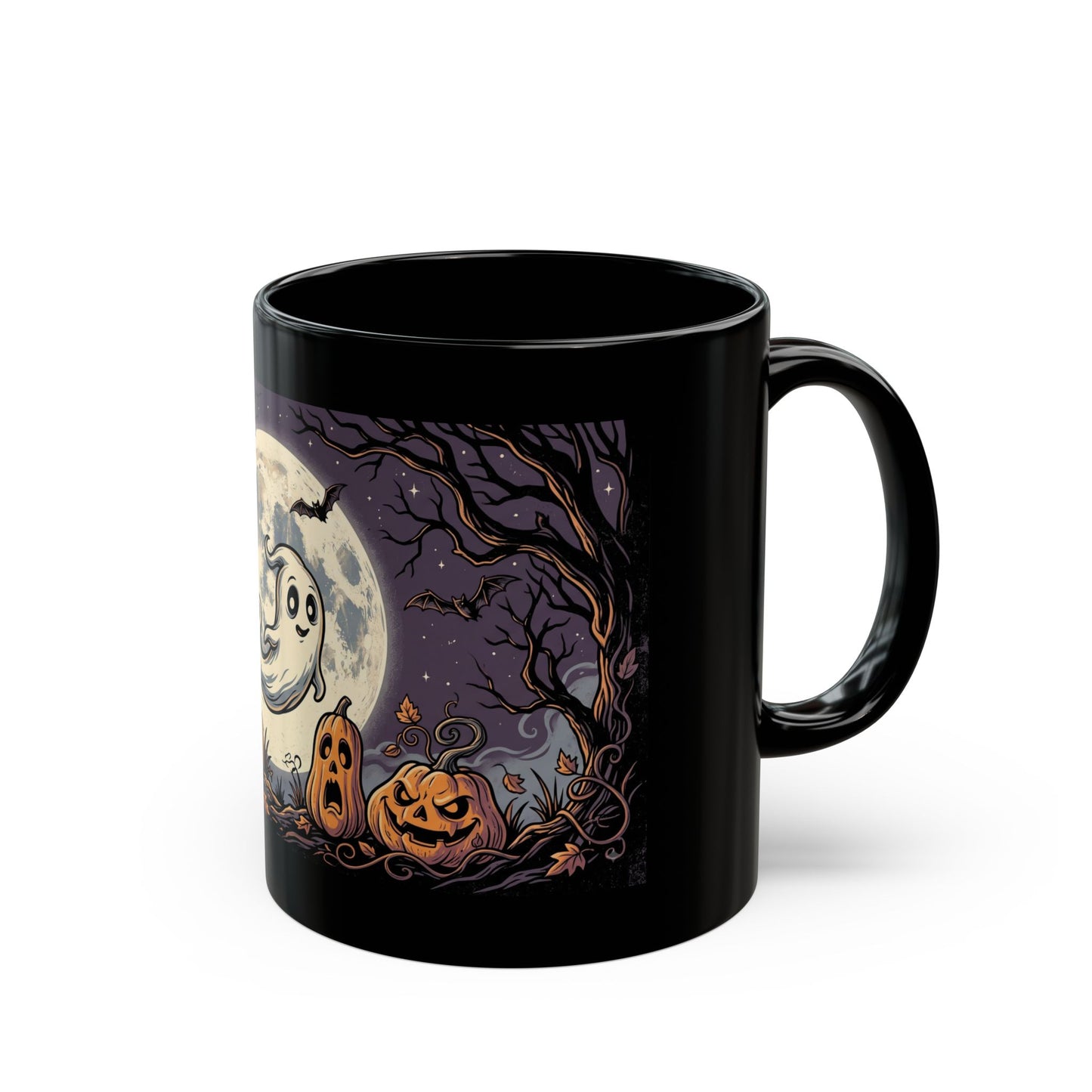 Halloween Ghost & Jack-o'-Lantern Black Mug (11oz, 15oz)