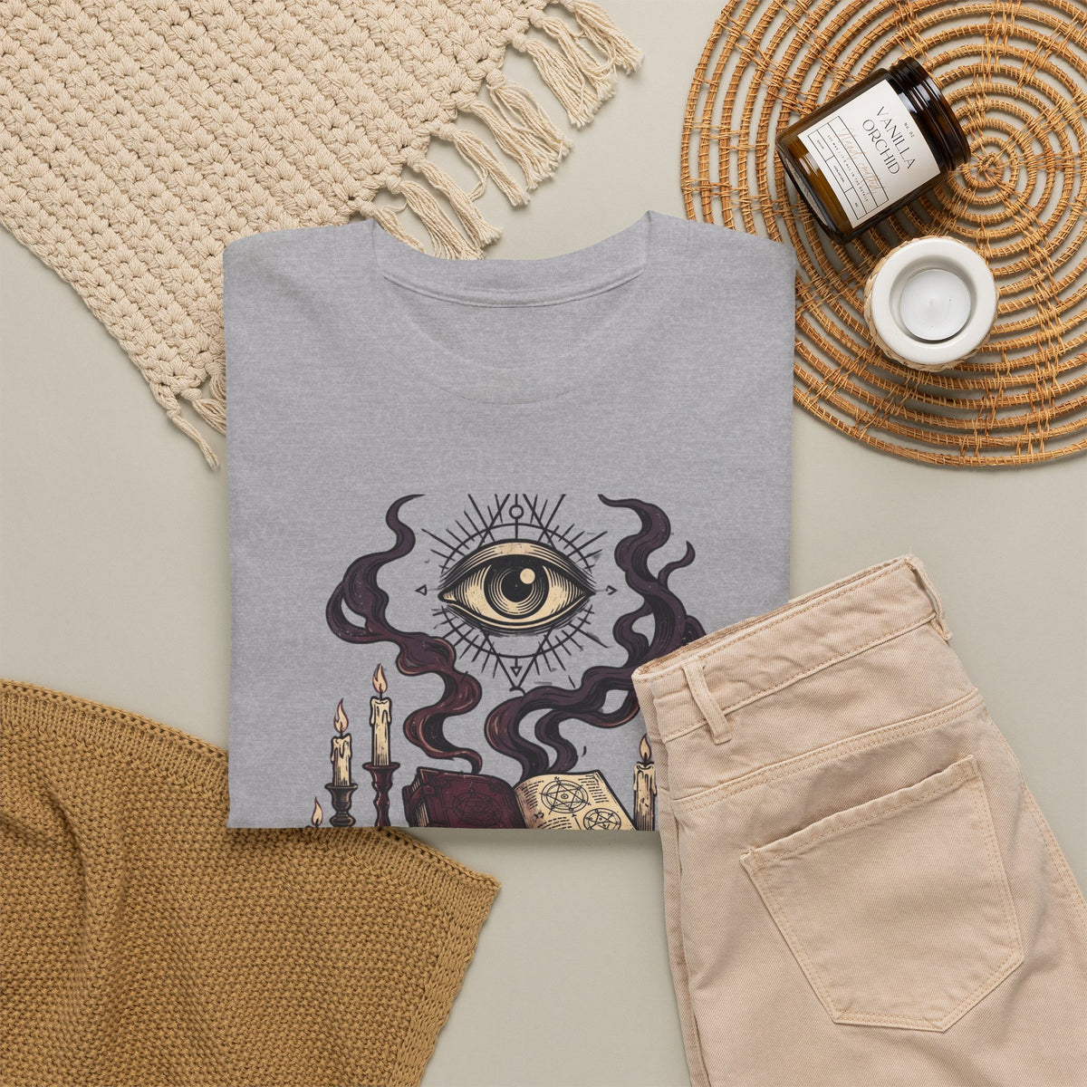 Occult Graphic Tee — "Enter the Unknown" Mystic Eye & Spellbook T-Shirt