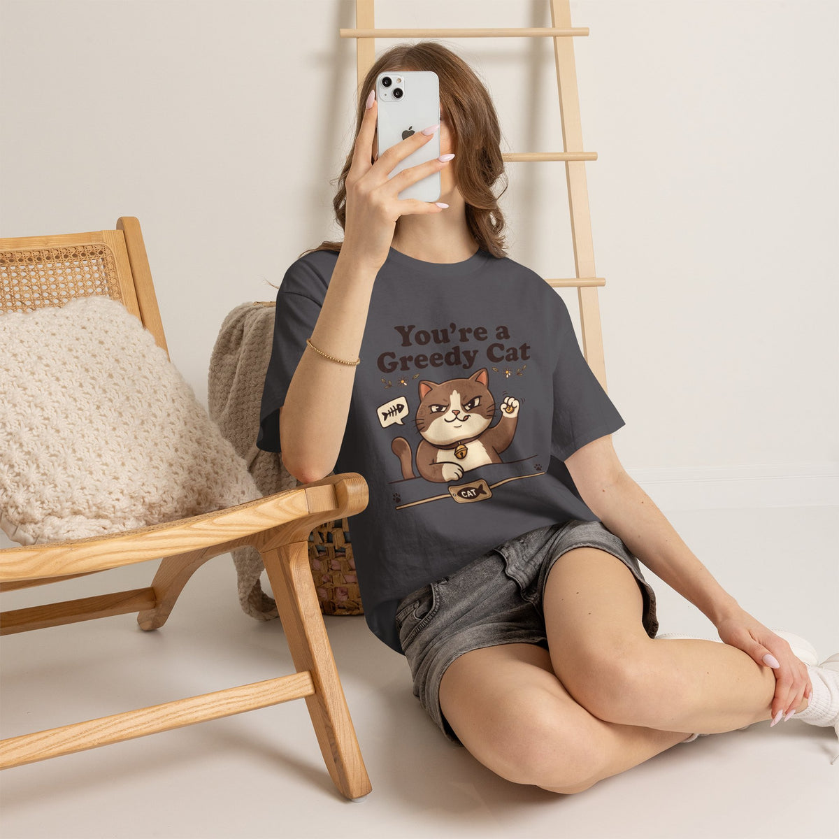 You’re a Greedy Cat T-Shirt – Cute Cartoon Cat Graphic Tee for Cat Lovers