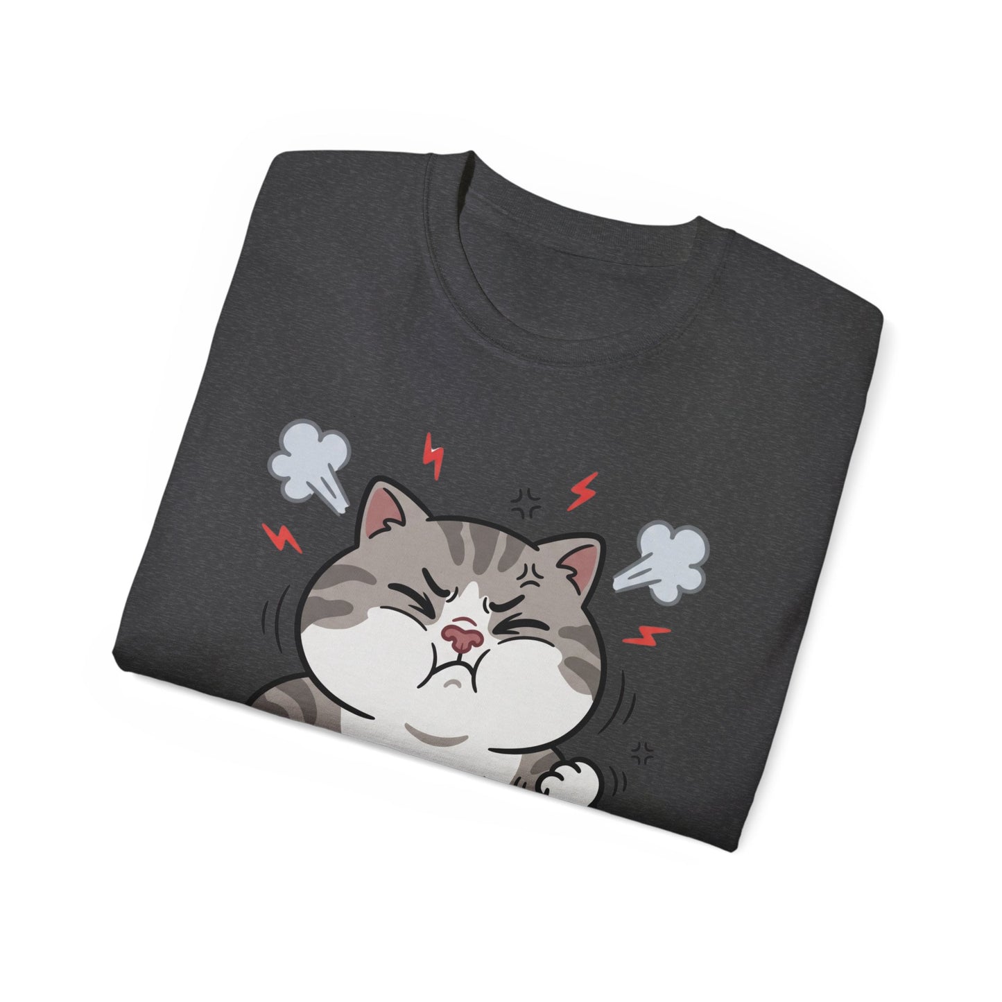 Angry Cute Cat T-Shirt — Cartoon Grumpy Kitty Graphic Tee