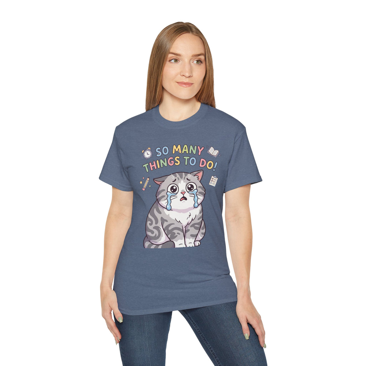 So Many Things To Do! Cat T-Shirt — Cute Stressed Kitty Graphic Tee