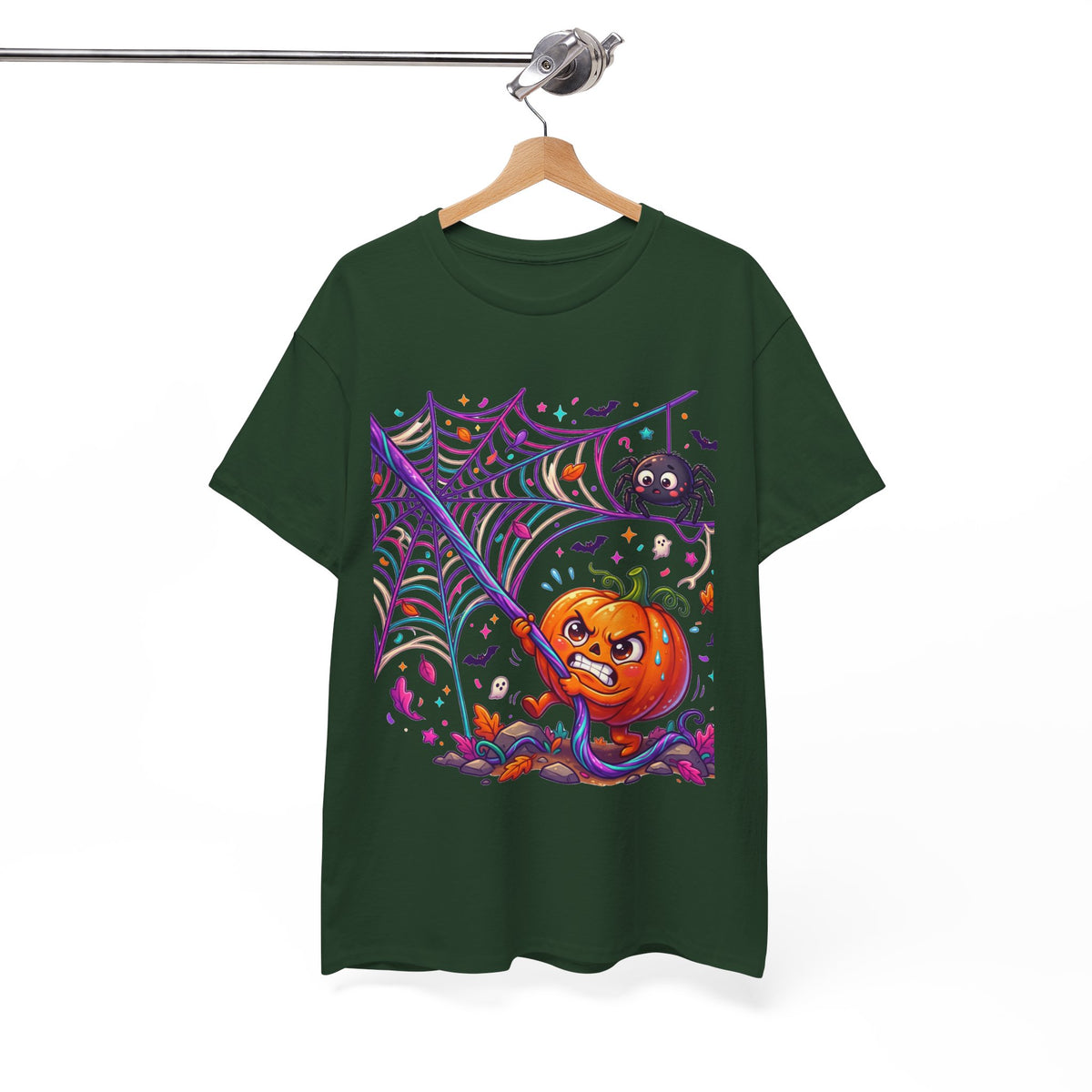 Pumpkin Spider Web Halloween T‑Shirt — Cute Spooky Pumpkin Cartoon Tee