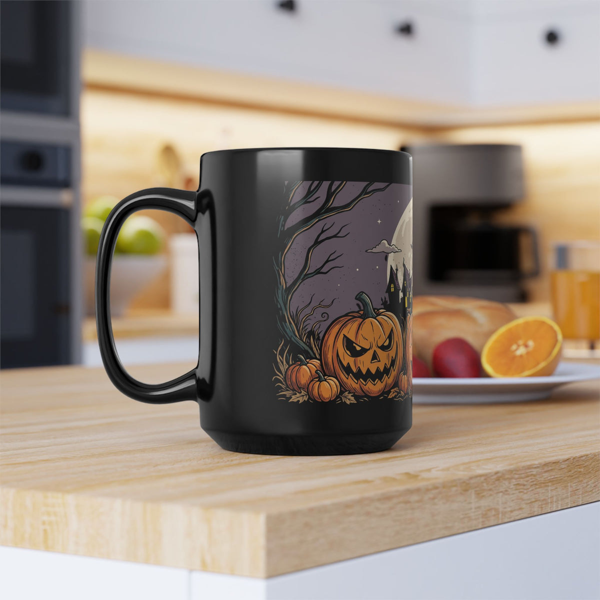 Halloween Pumpkin Night Mug — Spooky Jack-O'-Lantern Black Coffee Cup