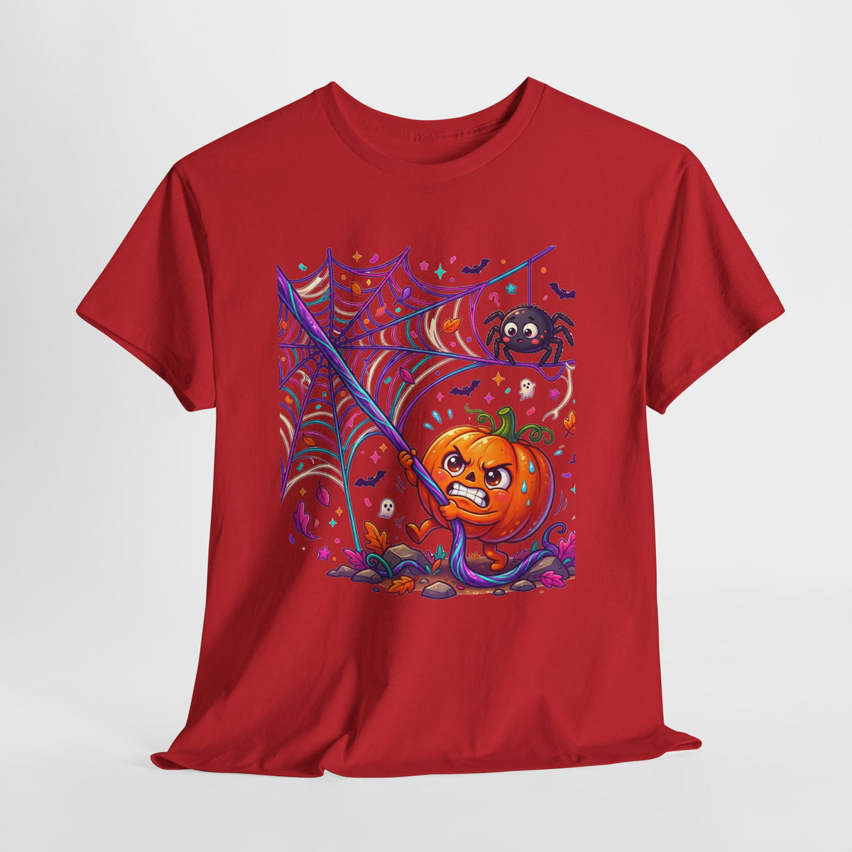 Pumpkin Spider Web Halloween T‑Shirt — Cute Spooky Pumpkin Cartoon Tee