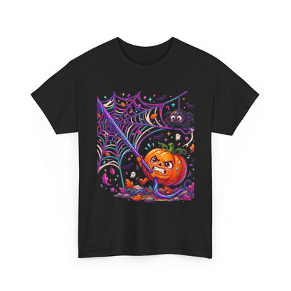 Pumpkin Spider Web Halloween T‑Shirt — Cute Spooky Pumpkin Cartoon Tee