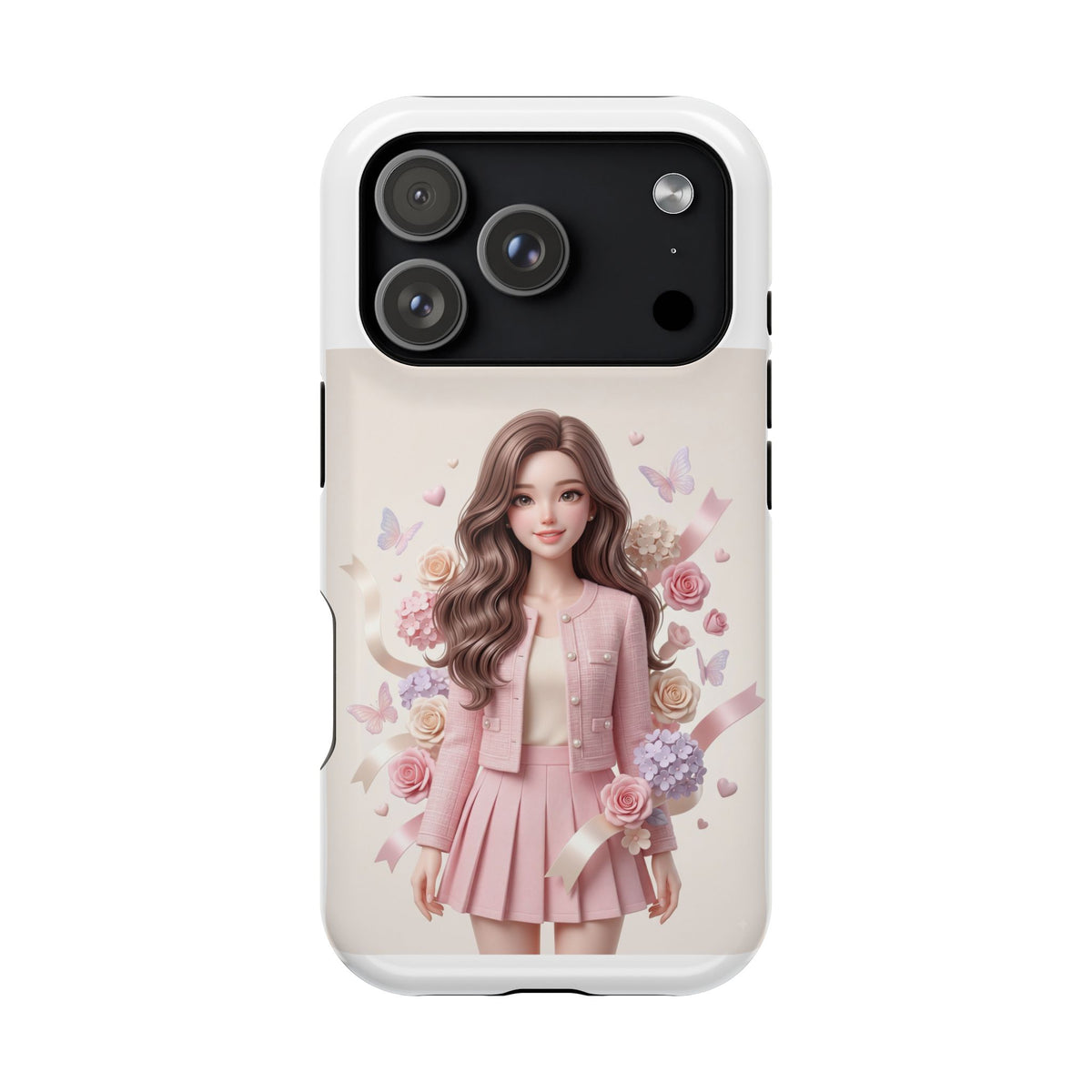 Cute Pink Doll Phone Case — Floral Butterfly Magnetic Impact-Resistant Case