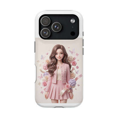 Cute Pink Doll Phone Case — Floral Butterfly Magnetic Impact-Resistant Case