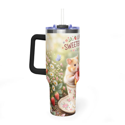 Life Is Sweeter With You Hamster Floral 40oz Thermal Tumbler