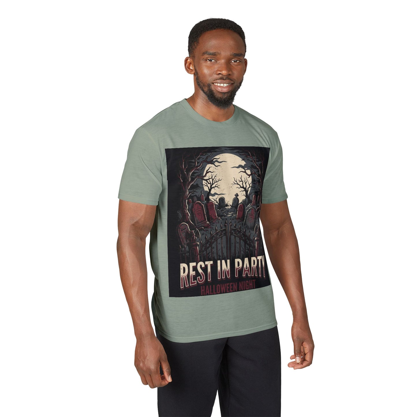 Rest in Party Halloween T-Shirt — Graveyard Skeletons Moonlight Tee
