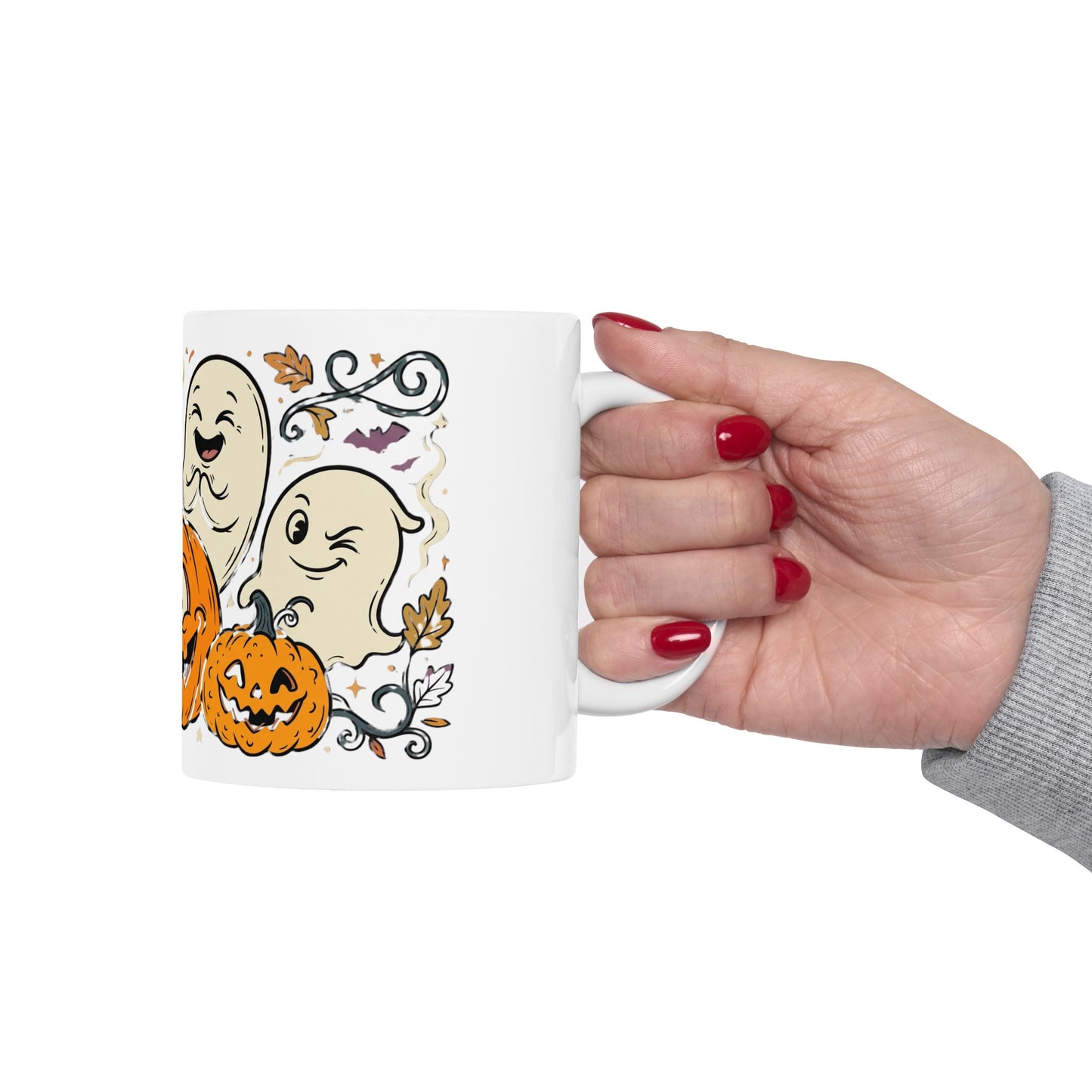 Halloween Pumpkin & Ghost Ceramic Mug — Cute Spooky Fall Coffee Cup (11oz/15oz)