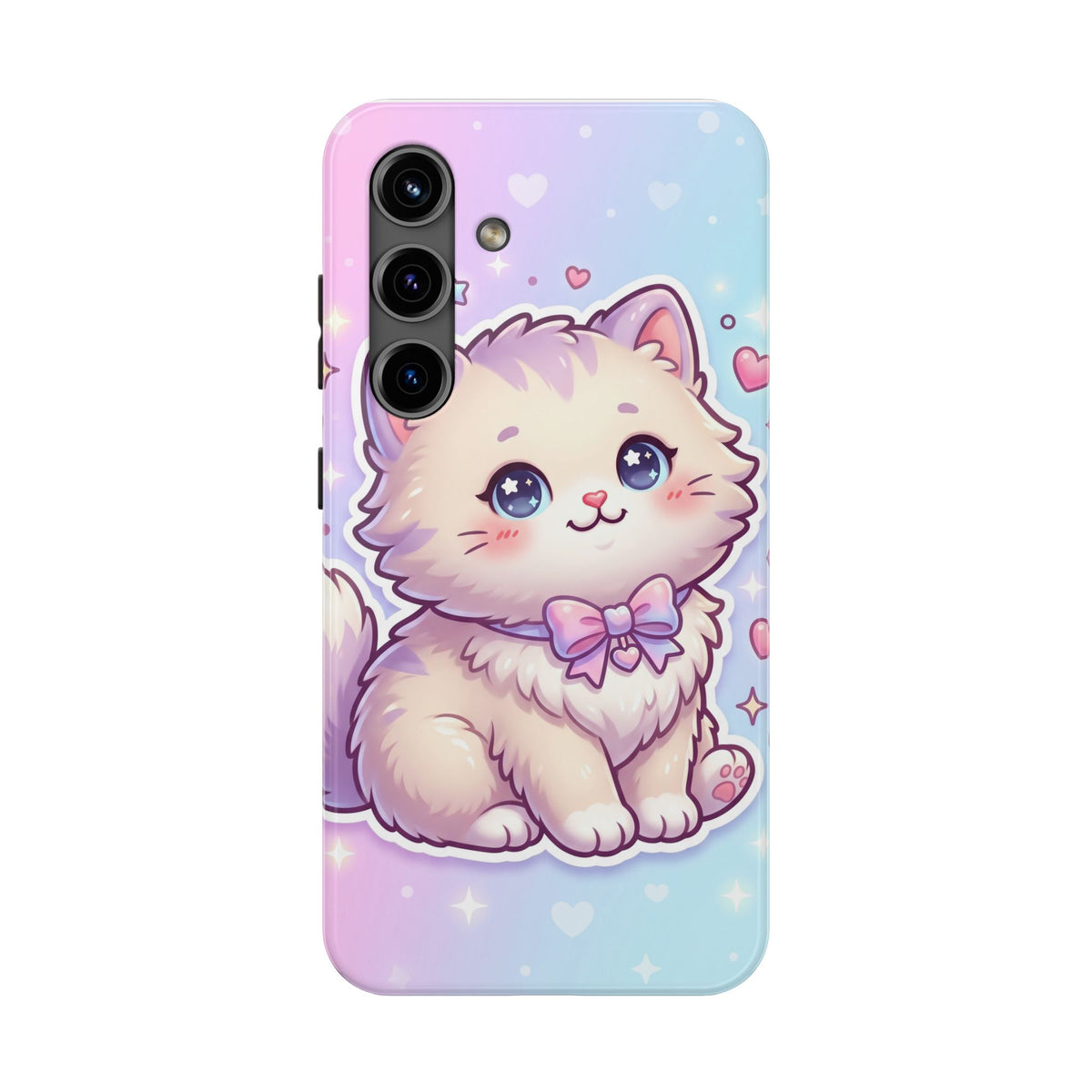 Cute Pastel Kawaii Kitten Tough Phone Case — Cute Cat with Bow Protective Cover