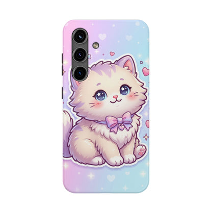 Cute Pastel Kawaii Kitten Tough Phone Case — Cute Cat with Bow Protective Cover
