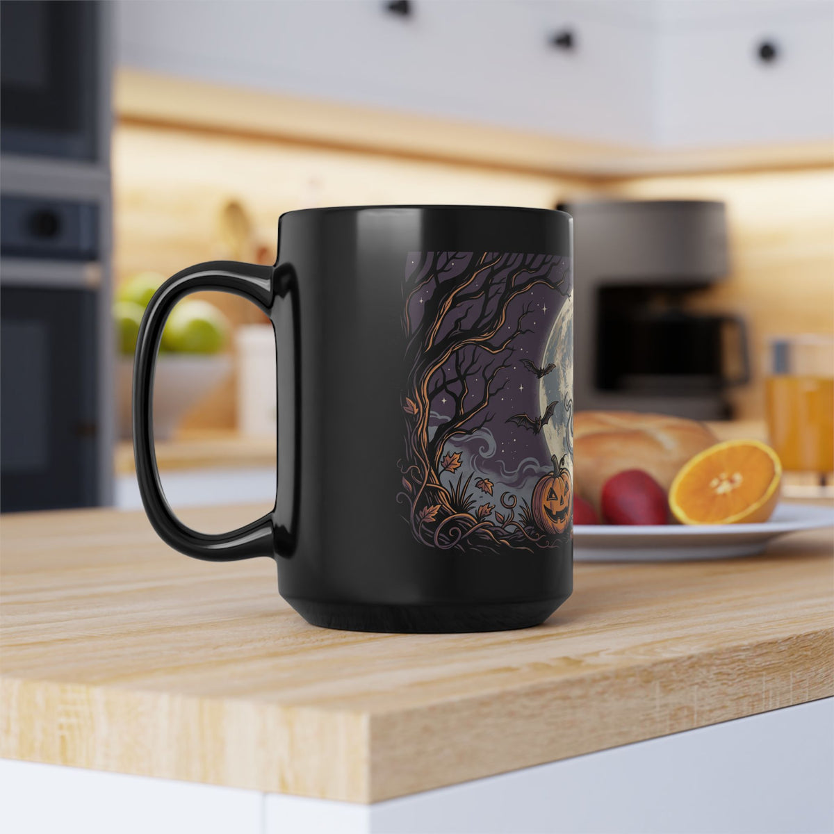 Halloween Ghost & Jack-o'-Lantern Black Mug (11oz, 15oz)