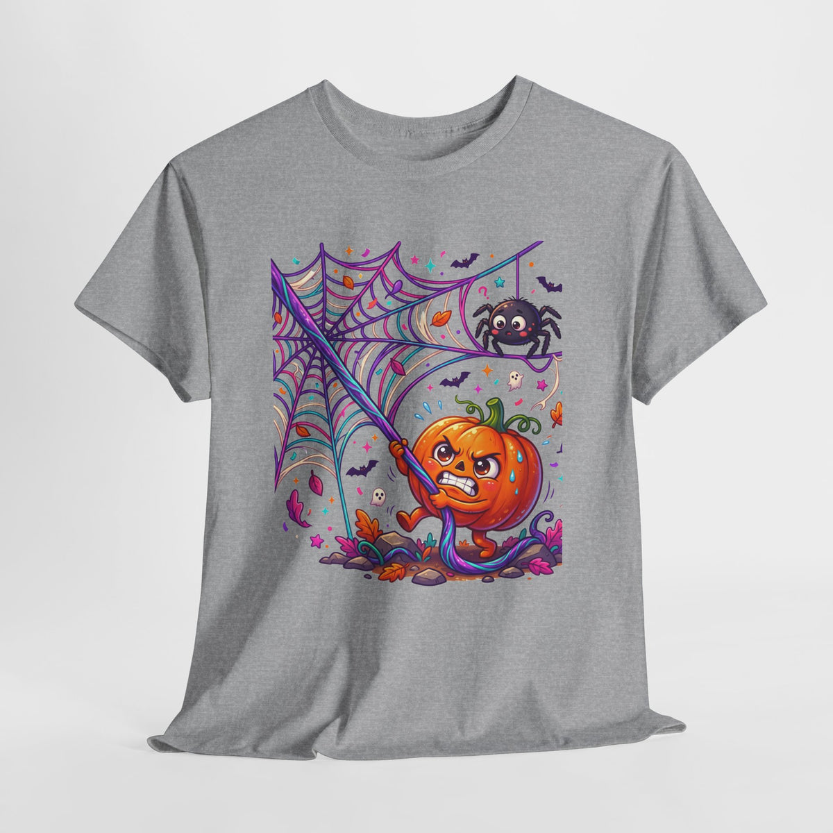 Pumpkin Spider Web Halloween T‑Shirt — Cute Spooky Pumpkin Cartoon Tee