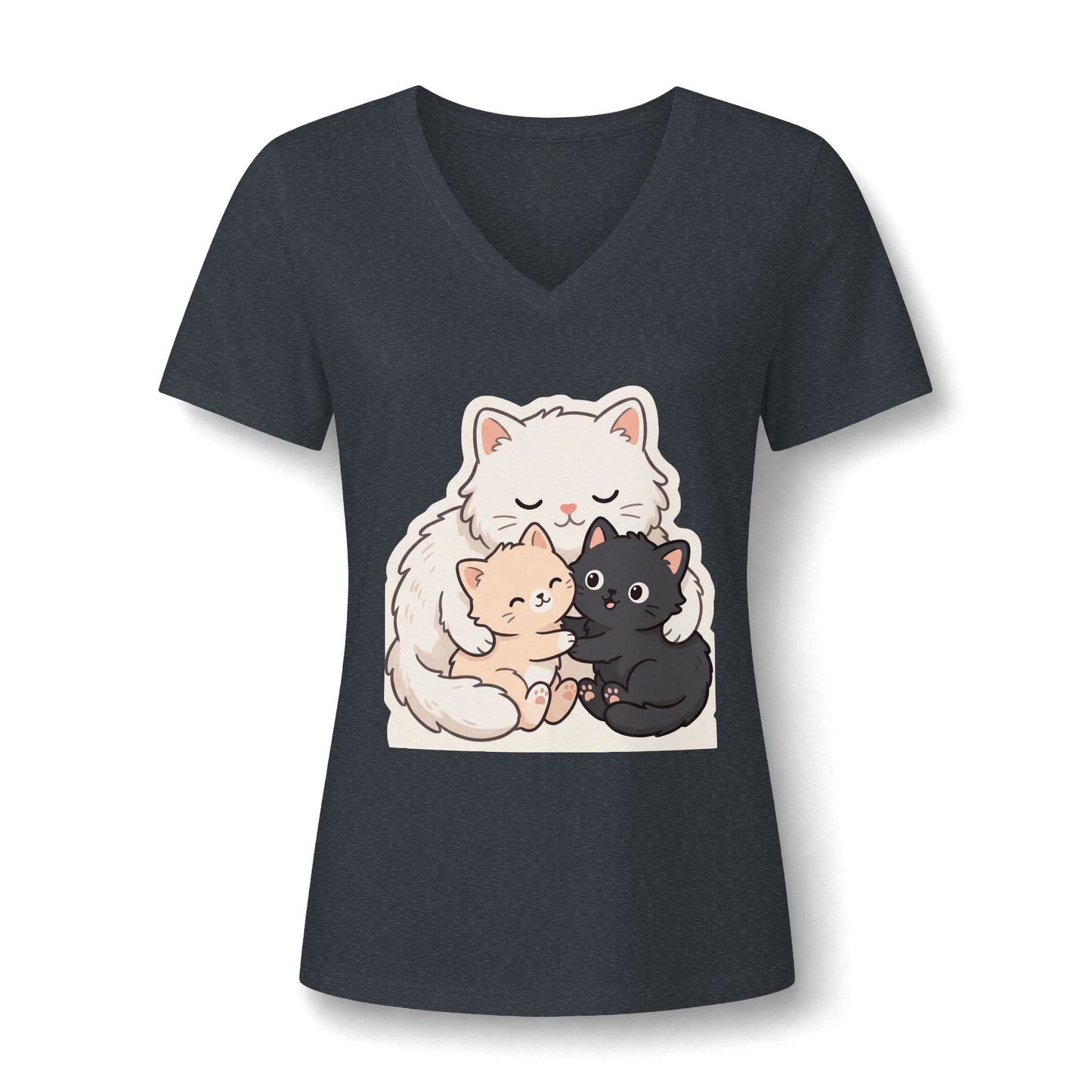 Women's Cat Mama V-Neck Tee — Cute Mom Cat and Kittens Graphic
