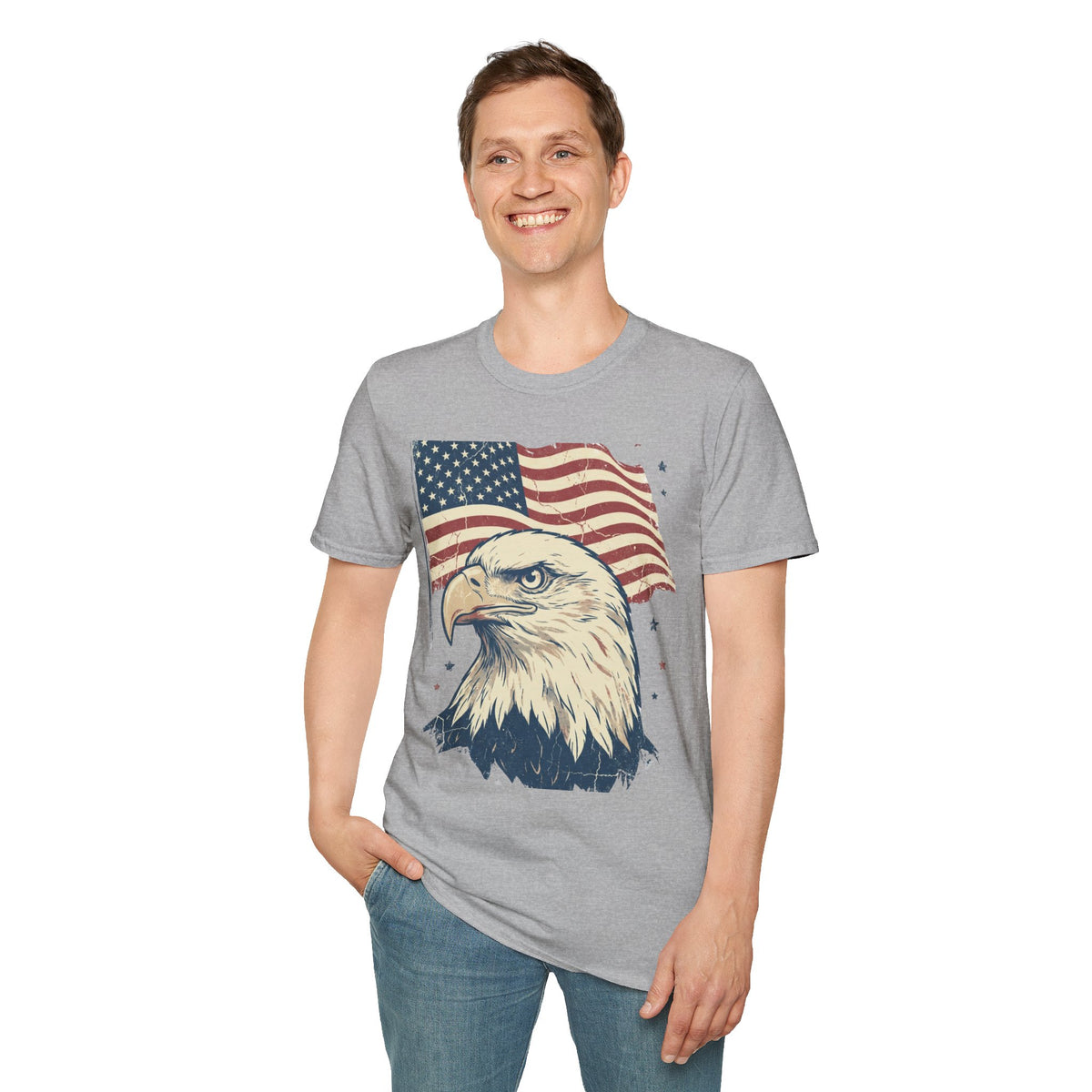 Eagle & American Flag T-Shirt — Patriotic Bald Eagle Tee for 4th of July