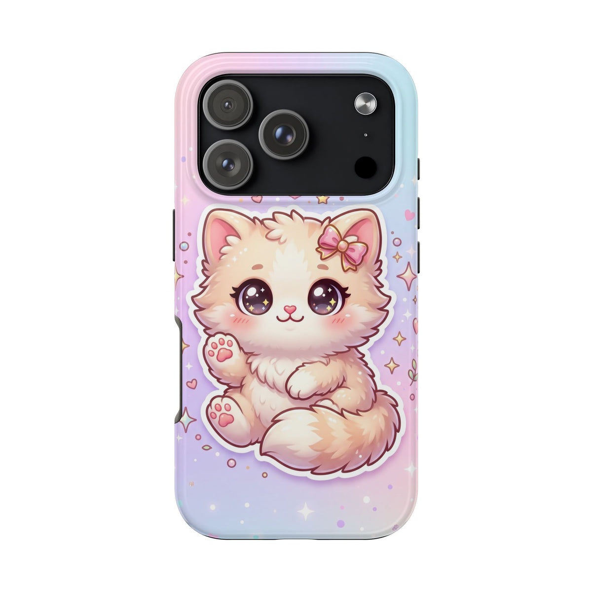 Cute Pastel Kawaii Kitten Tough Phone Case — Cute Cat with Bow Protective Cover