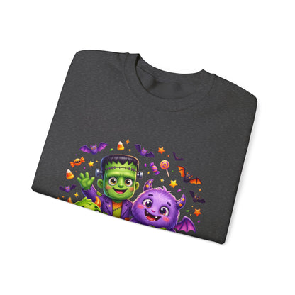 Halloween Monster Crewneck Sweatshirt — Cute Frankenstein, Vampire & Pumpkin Design