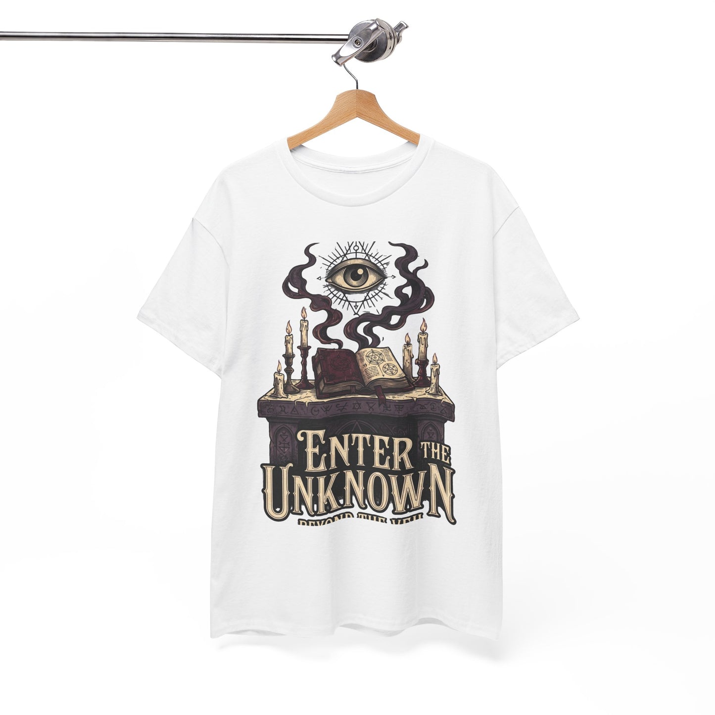 Occult Graphic Tee — "Enter the Unknown" Mystic Eye & Spellbook T-Shirt
