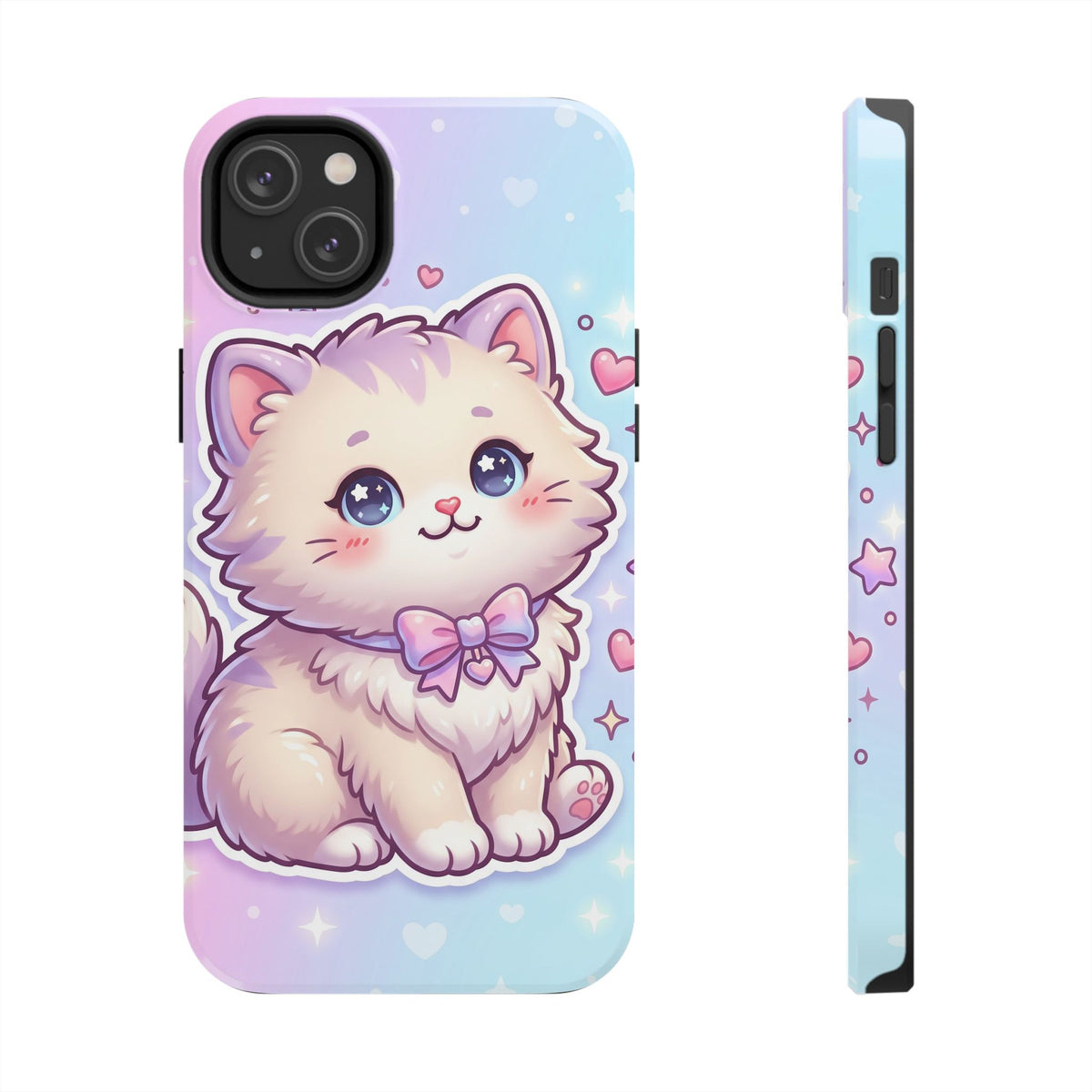 Cute Pastel Kawaii Kitten Tough Phone Case — Cute Cat with Bow Protective Cover