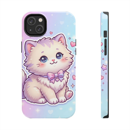 Cute Pastel Kawaii Kitten Tough Phone Case — Cute Cat with Bow Protective Cover