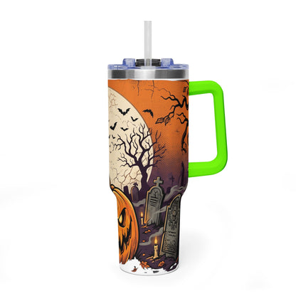 Halloween Pumpkin Tumbler – 40oz Spooky Haunted Graveyard Design
