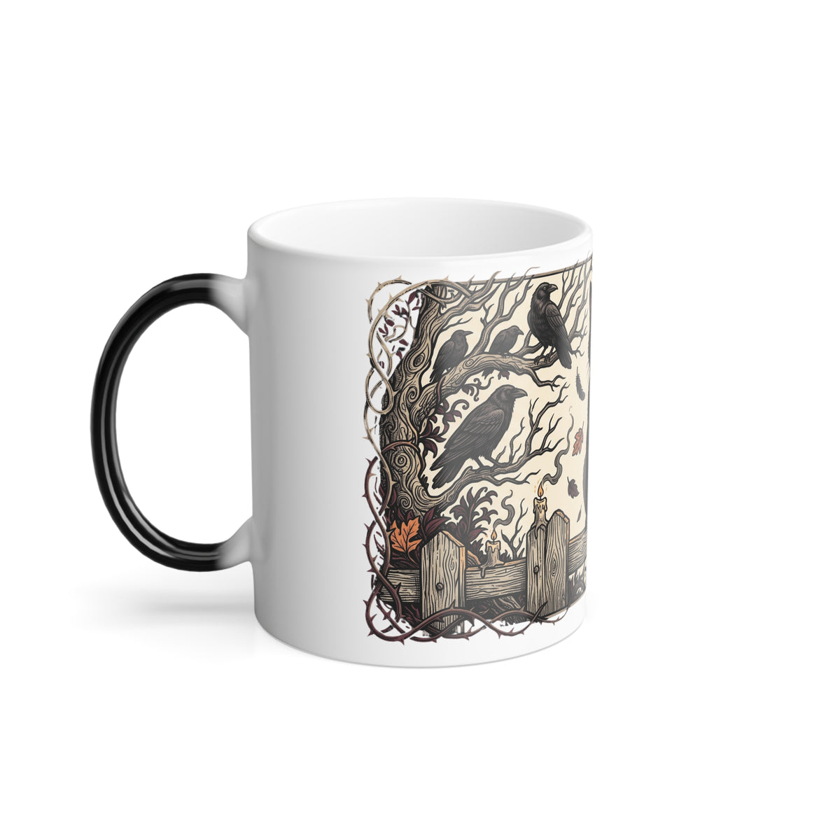 Color-Changing Mug — Black Cat on Haunted Fence (11oz)