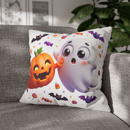 Halloween Ghost & Pumpkin Throw Pillowcase - Cute Spooky Decor