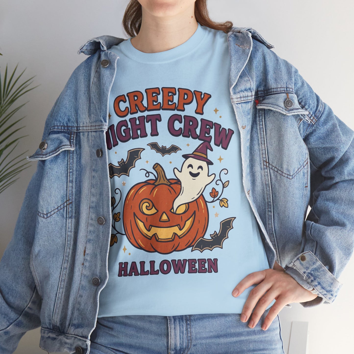 Creepy Night Crew Halloween T‑Shirt — Pumpkin & Ghost Graphic Tee