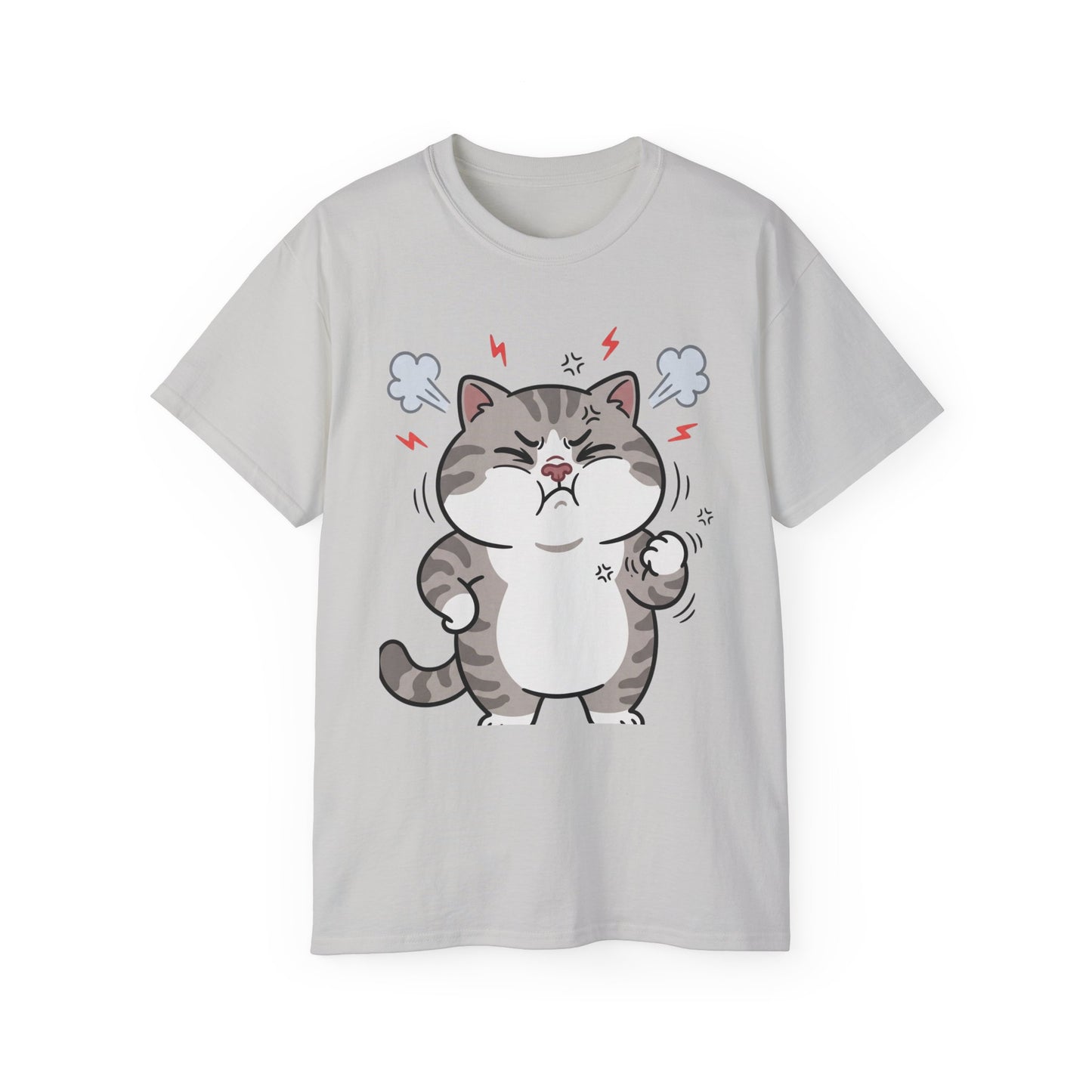 Angry Cute Cat T-Shirt — Cartoon Grumpy Kitty Graphic Tee
