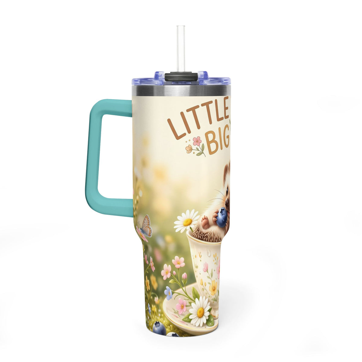 Little Things Big Joy Hedgehog Floral 40oz Thermal Tumbler