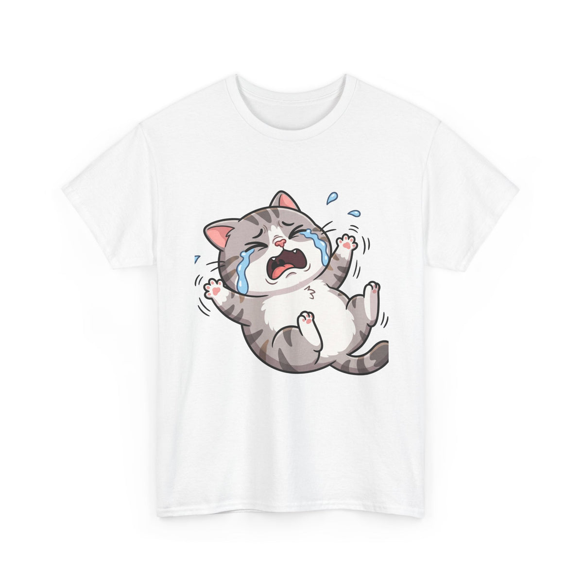 Crying Cartoon Cat T-Shirt — Cute Kawaii Kitten Graphic Tee