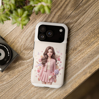 Cute Pink Doll Phone Case — Floral Butterfly Magnetic Impact-Resistant Case