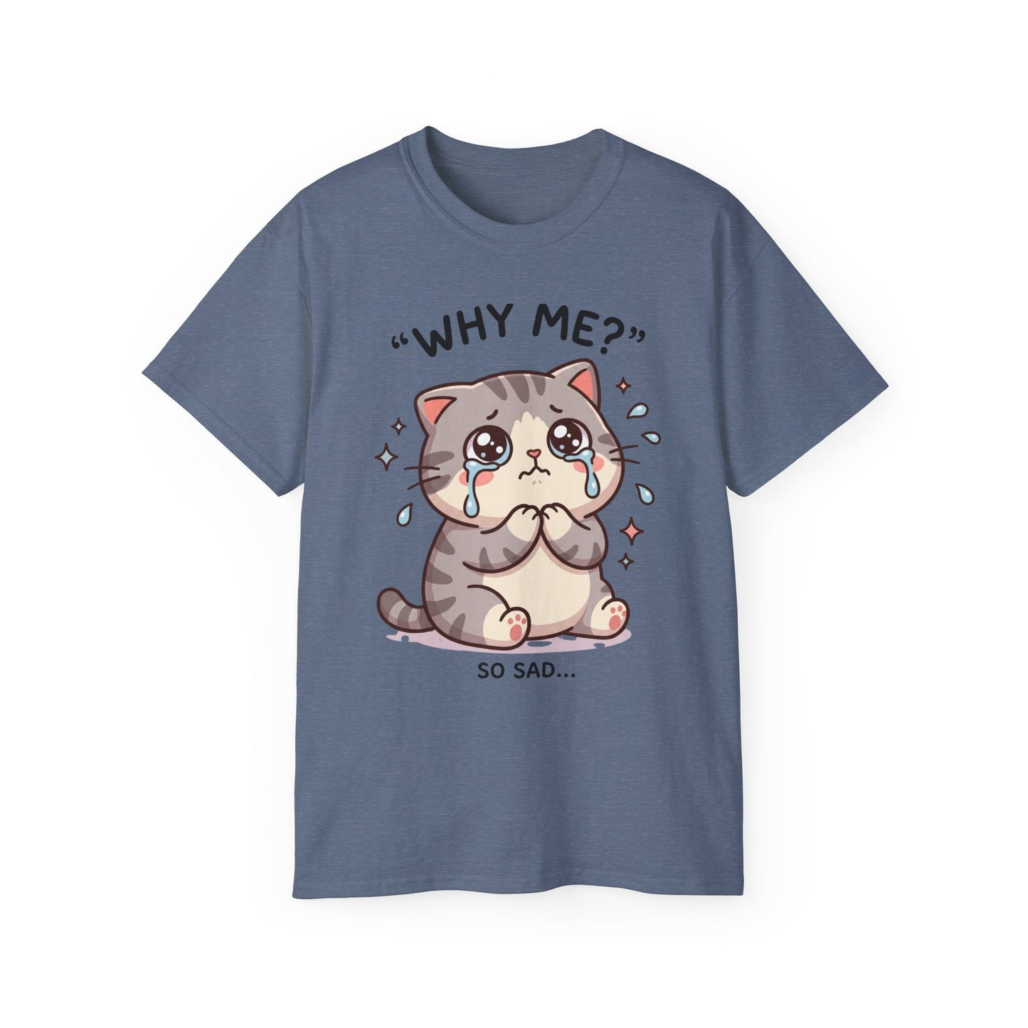 Sad Kawaii Cat Tee - "Why Me?" Cute Crying Kitten Graphic Shirt