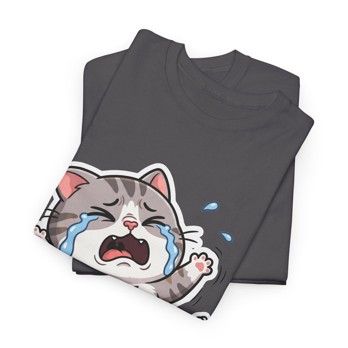 Crying Cartoon Cat T-Shirt — Cute Kawaii Kitten Graphic Tee