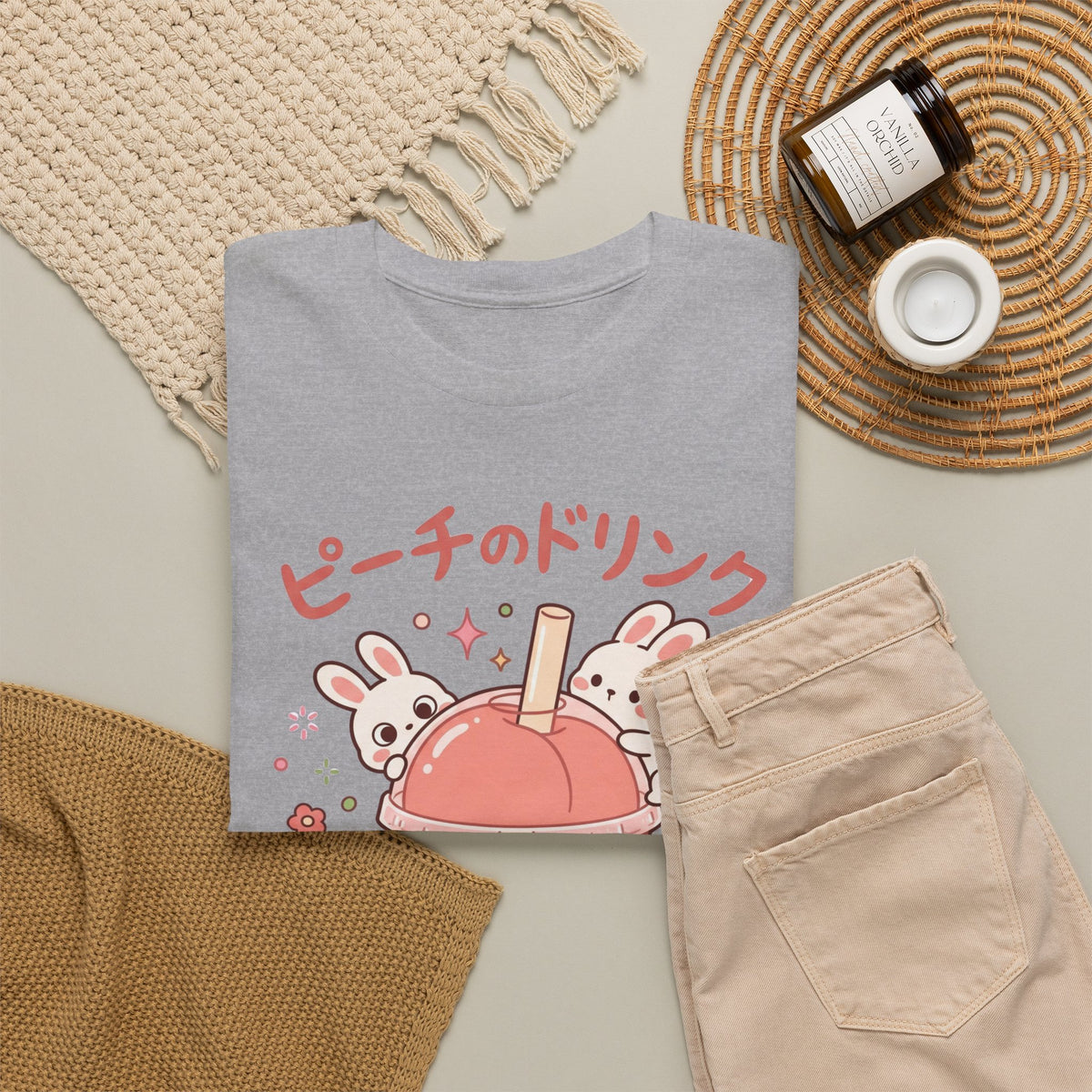Peach Drink Cute Bunny T-Shirt