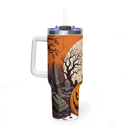 Halloween Pumpkin Tumbler – 40oz Spooky Haunted Graveyard Design