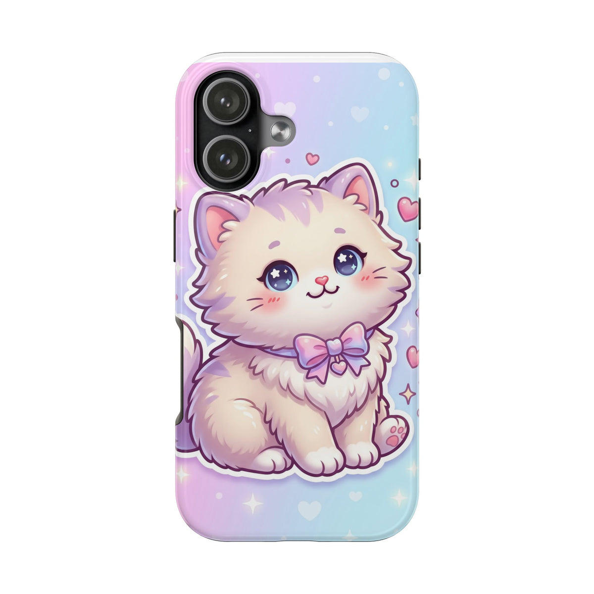 Cute Pastel Kawaii Kitten Tough Phone Case — Cute Cat with Bow Protective Cover