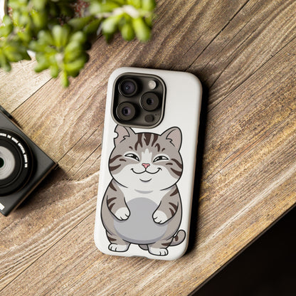 Cute Chubby Cat Phone Case — Protective Tough Case with Smiling Tabby Design