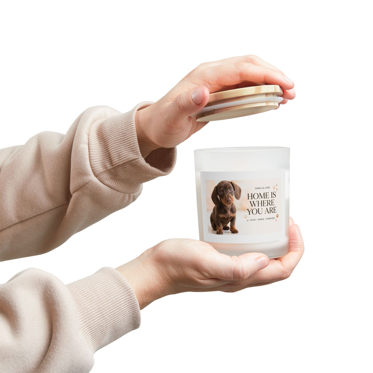 Scented Candle — "Home Is Where You Are" Frosted Glass 11oz (Puppy Love)