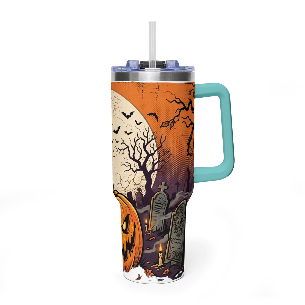 Halloween Pumpkin Tumbler – 40oz Spooky Haunted Graveyard Design