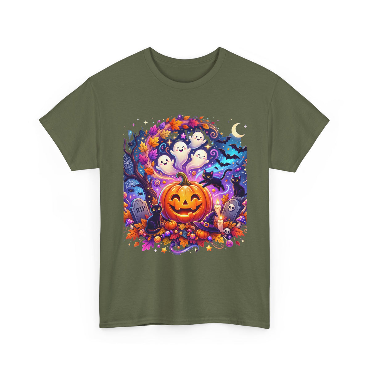 Halloween Pumpkin & Ghosts T-Shirt — Cute Spooky Jack-O'-Lantern Tee